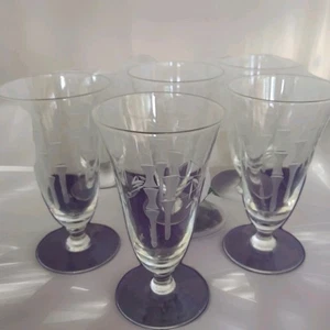 Noritake Sasaki Bamboo Etched Crystal Stemmed Tumblers Set of 6 MCM Elegant Set - Picture 1 of 9