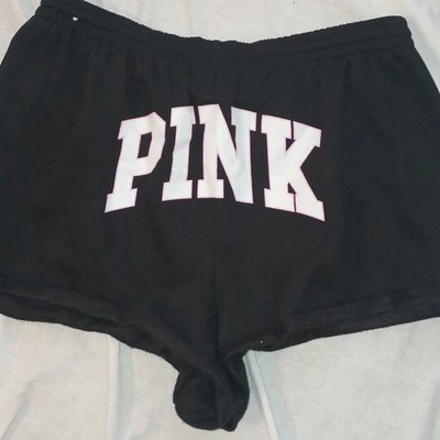 Victoria's Secret Pink XXL Shorts Black Logo Butt Rolled Hem Relaxed Sweats New - Image 1 of 4