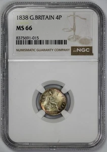1838 Great Britain Fourpence NGC MS 66 Silver 4p Groat Amethyst Toning - Picture 1 of 4