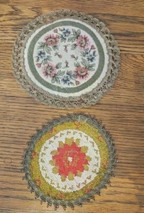 Group Muylle Tapestry Metallic Trim Round Mini Doll House Rugs 6"& 8” Belgium - Picture 1 of 9