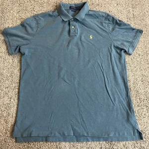 Polo Ralph Lauren Mens Polo Shirt XL Blue Yellow Pony Custom Fit Preppy Collar - Picture 1 of 8