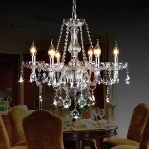 Classic Crystal Candle Chandelier Lighting, Vintage 6 Lights Pendant Ceiling ... - Picture 1 of 9