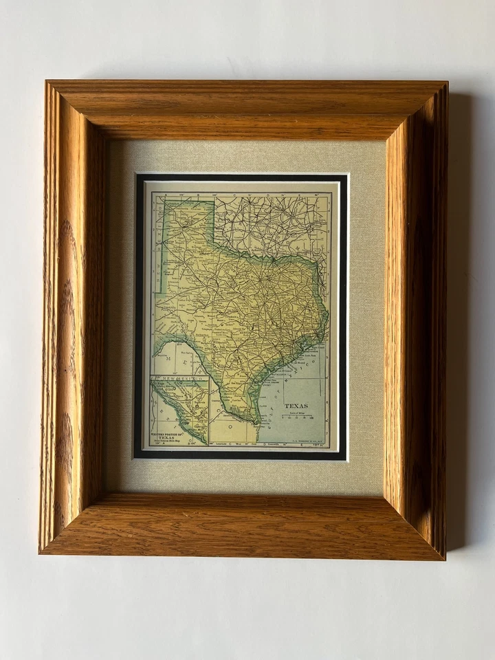 Mapa antiguo del estado de Texas de 1927 por C.S. Hammond, Alfombrilla Enmarcada/Doble VER DESCRIPCIÓN Foto 1 de 3