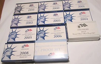 1999 to 2009 Proof Set U.S. Mint 11 Sets 50 State Q + 6 Territory Quarters COA  - Image 1 of 4