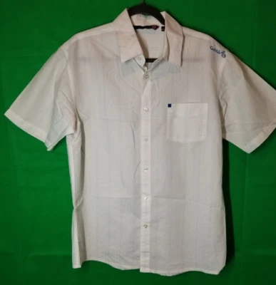 Ocean Current Button Up Short Sleeve White Blue Pinstripe, Logo, Beach Mens XL  - Image 1 of 4