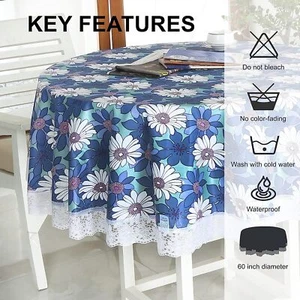 PVC Table Cover For Dining Table Home Kitchen Round Cloth Premium Waterproof - Picture 1 of 68