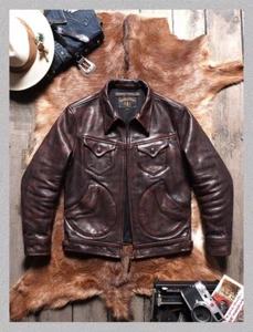 Herren 1,6 mm Vintage Stil Rindsleder Motorrad Cafe Racer Tasche Jacke - Bild 1 von 23