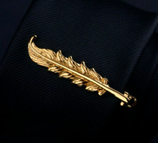 Fashionable Feather Design In High Finish 10K Yellow Gold Men's Tie Clips