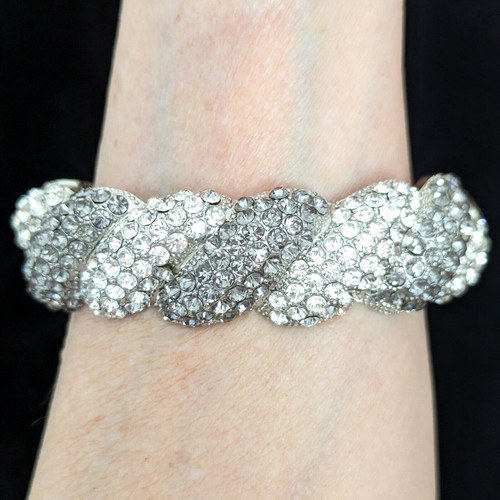 VALENTINO Bracciale con Cerniera Grossa Pave Strass Tono Argento Audace Boho Gioielli 7”