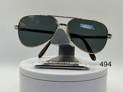 Vintage Oversize Sunglasses NOS Small Aviator Green Lens Gold Metal Frame 1980s - Image 1 of 4