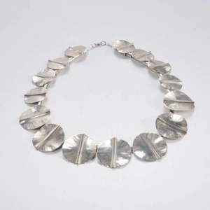 Sterling Silver Modernist Graduated Lily Pad Statement Necklace 17"l , 76 Grams - Picture 1 of 7