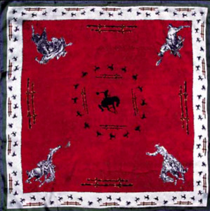 Wyoming Traders Wild Rags Cowboy Horse Fence Print Burgundy Silk Scarf - 34.5"