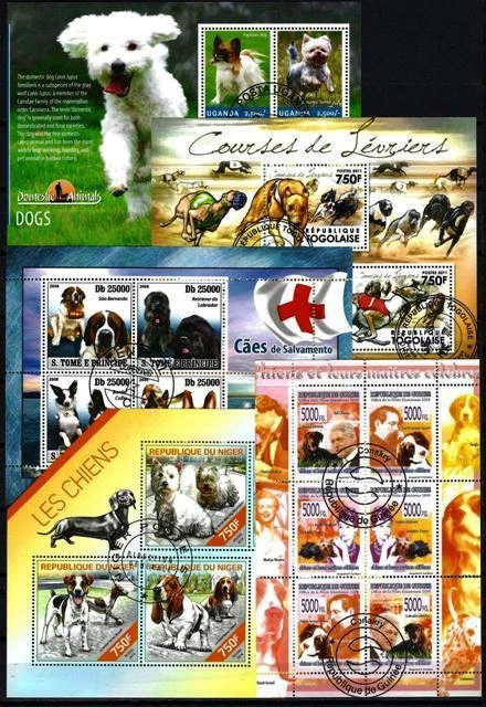 Chiens lot de 10 séries oblitérés en feuillet - Photo 1/2