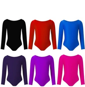 GIRL'S LONG SLEEVE LEOTARDS STRETCHY DANCE/GYM/BALLET SPORTS COLOR & SIZES - Picture 1 of 7