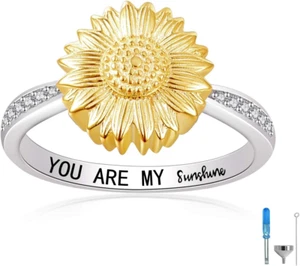 You Are My Sunshine Urn Ring 925 Sterling Silver Keepsake Memorial Cremation Sun - Picture 1 of 12