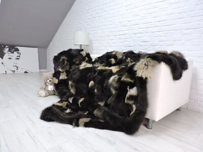 Luxus Echtes Fuchs Überwurf King Pelz Decke Brown Beige Flickwerk Fell Sofa 624 - Bild 1 von 4