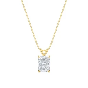 1/2 Ct Radiant Lab Created Grown Diamond Pendant Necklace 14K Yellow Gold F/VS - Picture 1 of 2