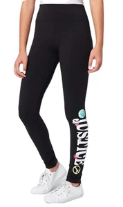 Justice Girls Black Full Length Leggings Glitter Leg Logo Graphic Size 7/8 - Picture 1 of 12