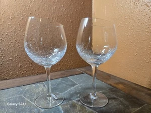 Pier 1 ANGLED RIM CRACKLE Red Wine Goblets Glasses 8 5/8" Set of 2 - Picture 1 of 7