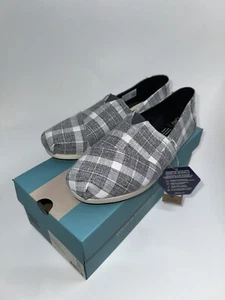 TOMS Gray White Check Sunflower Accent Alpargata Flat Slip On Shoe Size 10 Women - Picture 1 of 5