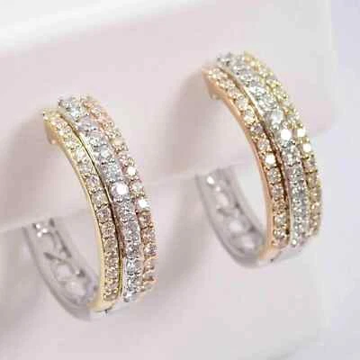 3Ct Round Cut Lab-Created Diamond Huggie Hoops Earrings 14k Two Tone Gold Plated - Image 1 of 4