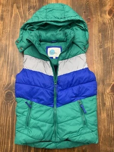 Mini Boden Hooded Puffer Vest Blue Green Gray Boy Girl Unisex Size 8-9 - Picture 1 of 8