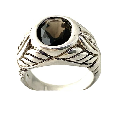 Judith Ripka JR Sterling Silver Smoky Quartz Signet Ring Sz 10 - Image 1 of 4