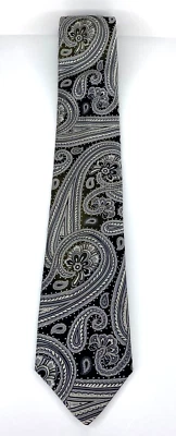 Corbata de cuello para hombre XMI PLATINUM PAISLEY negra plateada 100 % seda hecha en EE. UU. Foto 1 de 4