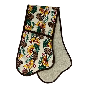 Large Double Oven Gloves Autumn / Christmas Design - Handmade in Norfolk - Picture 1 of 3