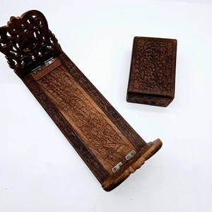 Vintage Trinket Box Hand Carved Wood Floral Made In India, Expandable Book Rack - Picture 1 of 19