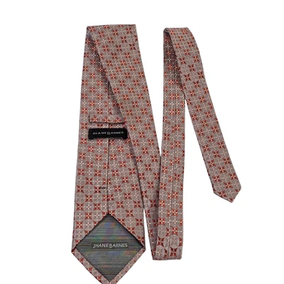Jhane Barnes Mens Tie Necktie Luxury Gray Orange Geometric Silk Executive Lined - Imagem 1 de 4