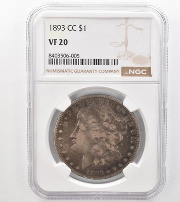 1893-CC Morgan Silver Dollar VF20 NGC Beautiful Tone *9126 - Image 1 of 3