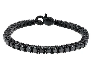 Black Diamond 21 7/10 CT Double Row Tennis Bracelet – 30 Pointer Prong Set Bl... - Picture 1 of 5