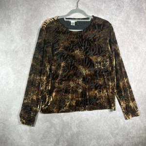 Laura Ashley Top Womens Medium Brown Black Animal Print Burnout Velvet Witchy - Picture 1 of 8