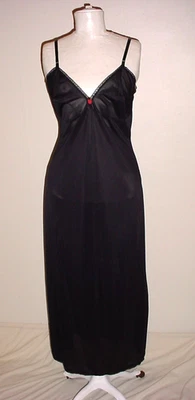 Vintage Lorraine Black Full Formal Length Slip Size 38 Embellished O293325 - Image 1 of 4