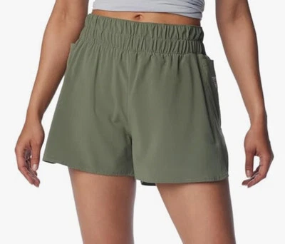 Pantalones Cortos Para Mujer Columbia Tidal Forrados Ligeros-Verde Ejército/Melocotón Efervescencia-Pequeños-3" Entrepierna Foto 1 de 4