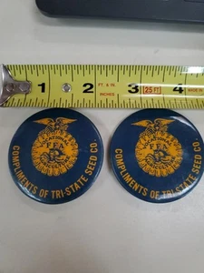 2 Vtg Vocational FFA Future Farmers of America Tri-State Seed Co 2" Button Pins - Picture 1 of 2
