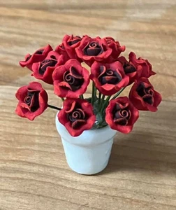 Artificial Red Roses in a White Flower Pot, 15 Red Flowers in a Ceramic Pot - Picture 1 of 3