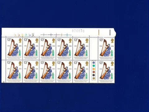 1976 SG1013 13p Culture Spec W344 Dot Cylinder TL Gutter Block (12) MNH UMM lazl Cover