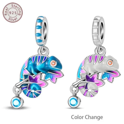 KUNSIR 925 Plata de Ley Cambio de Color Camaleón Cuelga Dije Pulsera Cuentas Foto 1 de 4