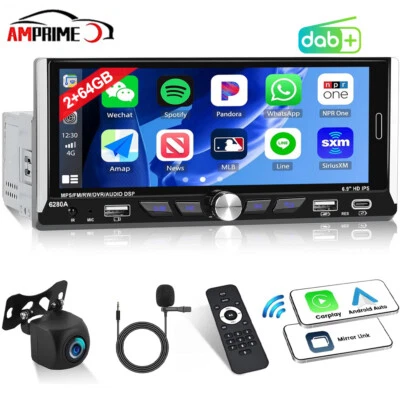 DAB+ 6.9 Zoll Carplay 1 Din Autoradio 2G+64G Android 13 GPS Navi WiFi BT Kamera - Bild 1 von 4
