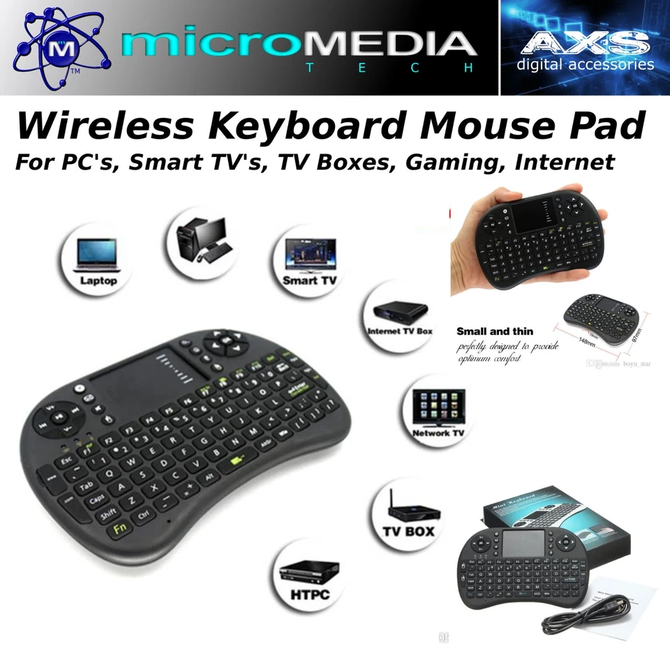 MediaVISION- Wireless Keyboard Mouse Pad for PC's- Smart TV's- Gaming- TV Box - Image 1 of 4