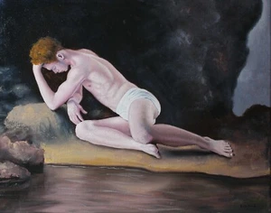 ORIGINAL Large male nude oil painting classical romantic man men figure canvas - Picture 1 of 22
