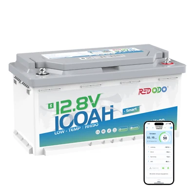 Redodo Bluetooth 12V 100Ah H190 LiFePO4 Lithium Batterie für Wohnmobil DIN H8