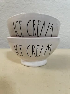 Rae Dunn "Ice Cream" Ceramic Bowls, Set Of 2 White, Pink Inside - Picture 1 of 4