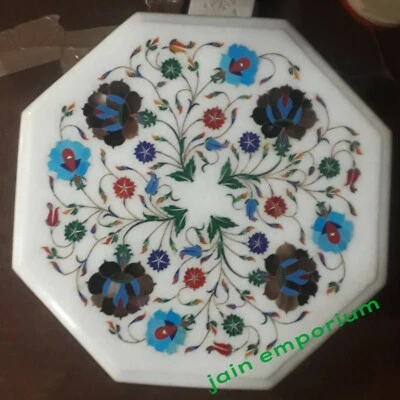 Mesa de mármol blanco de 12"" con incrustación de centro de café malaquita hecha a mano lapislázuli fr12 Foto 1 de 4