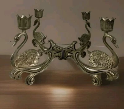  Candelabro vintage de metal plateado par de cisnes G.B.REG.NO.1033795 Foto 1 de 4