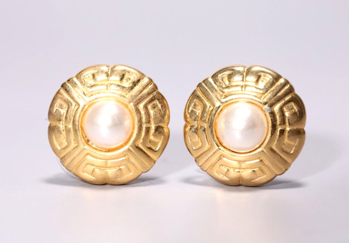 Orecchino Piercing Vintage Givenchy Bianco Logo Finta Perla Tono Oro New York