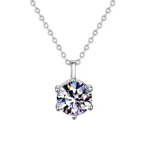 1 CT GRA Certified Moissanite 18k White Gold Plated 925 Sterling Necklace, 18” - Picture 1 of 12