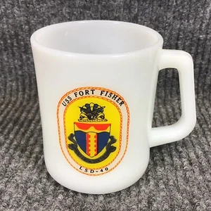 Vintage USS Fort Fisher LSD-40 Navy Federal Milk Glass Coffee Mug Cup USA X 149 - Picture 1 of 12